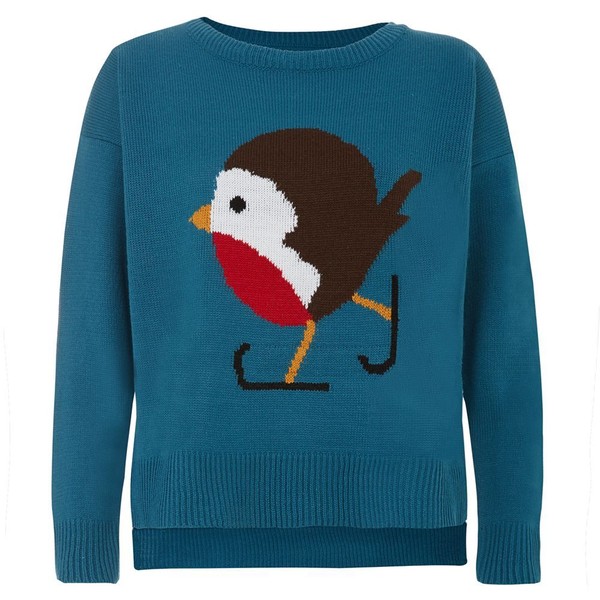 Brave Soul Blue Ice Skating Robin Christmas Jumper